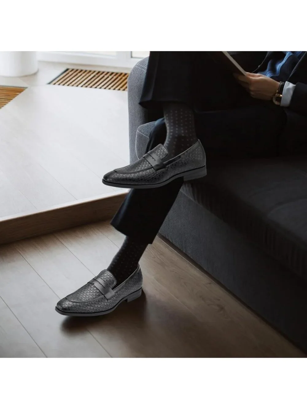 Men's Black42 Rubber Velvet Loafers Low Heels Round Toe Tuxedo Wedding Shoes